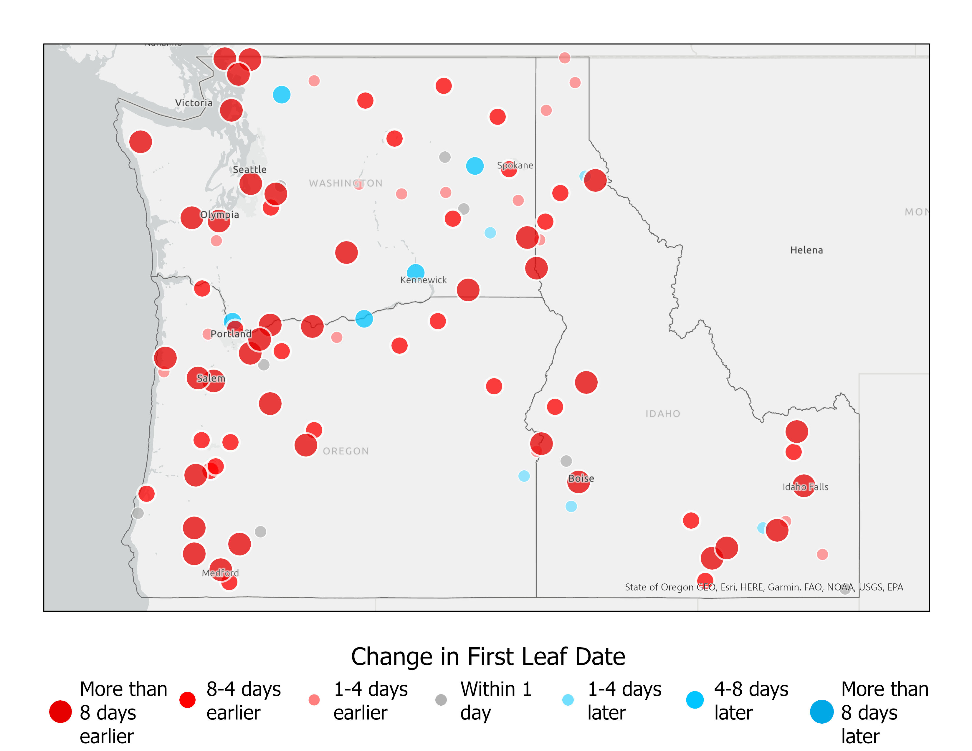 map of first leaf date in the northwest