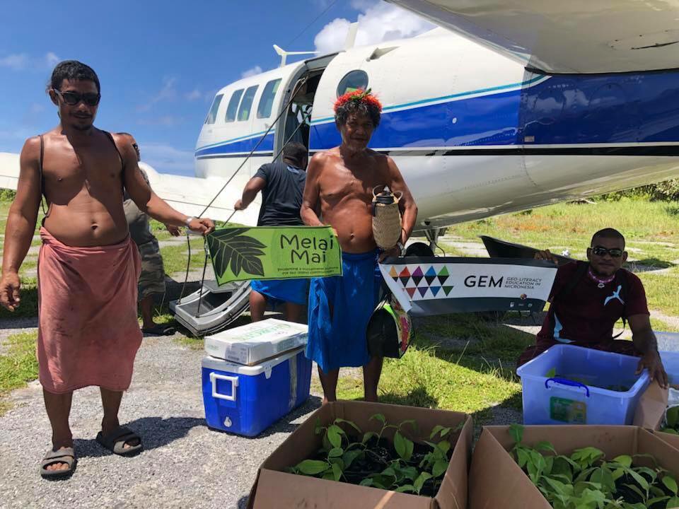 August 2018 delivery of Breadfruit trees to Island Fais, as part of the Melai Mai food security effort in the Pacific. USDA Forest Service photo.