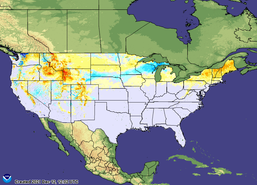 modeled snow depth departure from normal