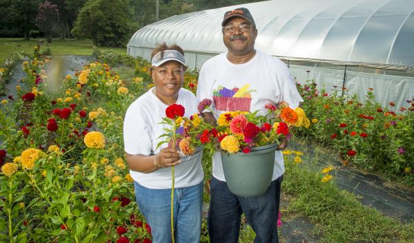 Thomas and Anita Roberson (both U.S. Army Vets) operate the Roberson Farm Tour in Fredericksburg, Virginia. The Robersons operate a 10-acre farm where they produce vegetables, fruit, honey and flowers.