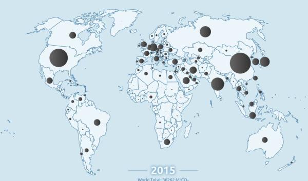 Map of emissions by country for 2015