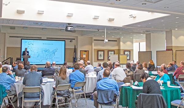 Opening remarks being made at the USDA Northeast Climate Hub Greenhouse Gas Mitigation Workshop
